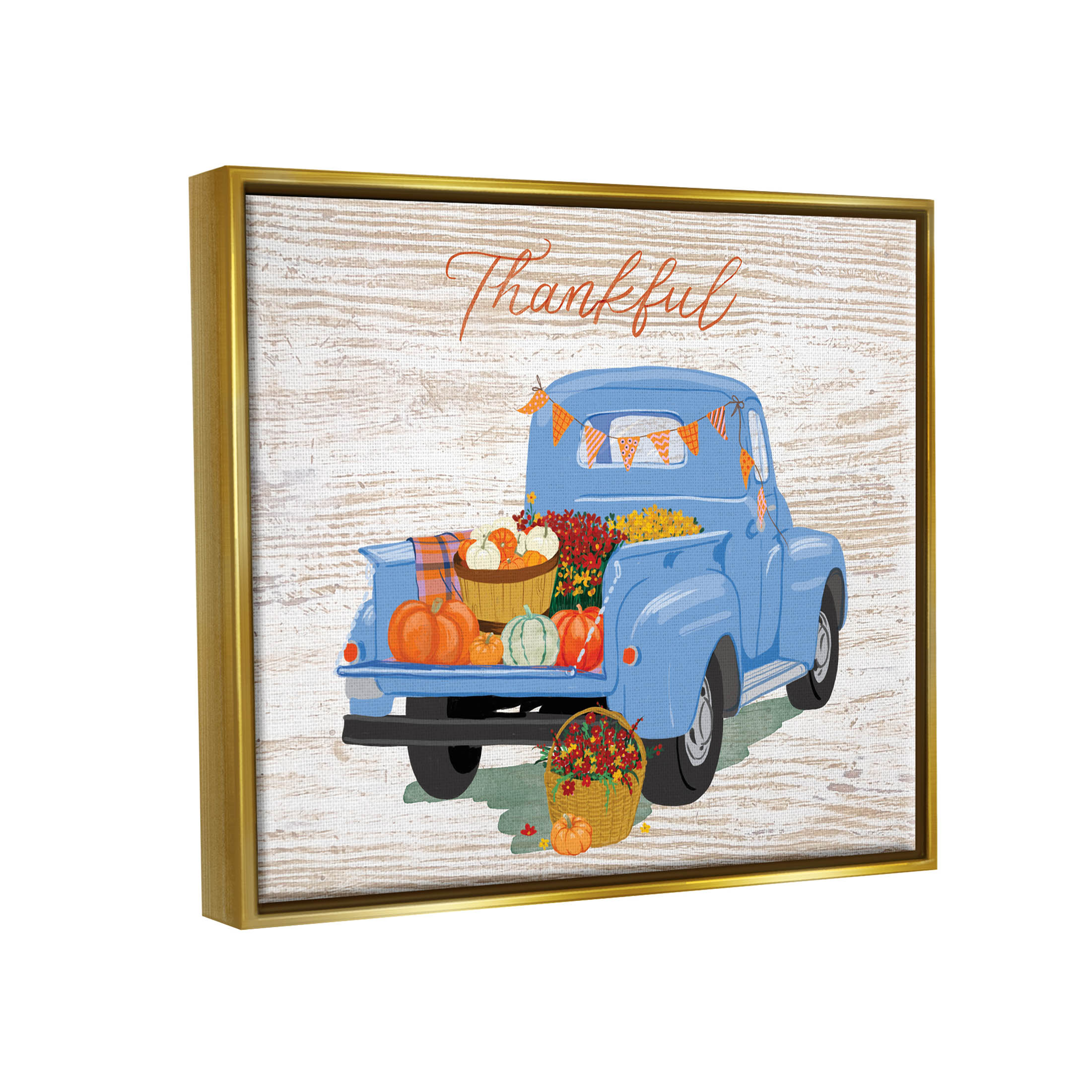 Thankful Farmhouse Harvest Truckload Holiday Graphic Art Metallic Gold Framed Art Print Wall Art