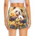 thumbnail image 3 of Picia Cute Panda Sunflower Pattern Women's 2 in 1 Athletic Running Shorts High Waisted Workout Casual Gym Sweat Shorts with Comfy Liner Zipper Pockets-Large, 3 of 9