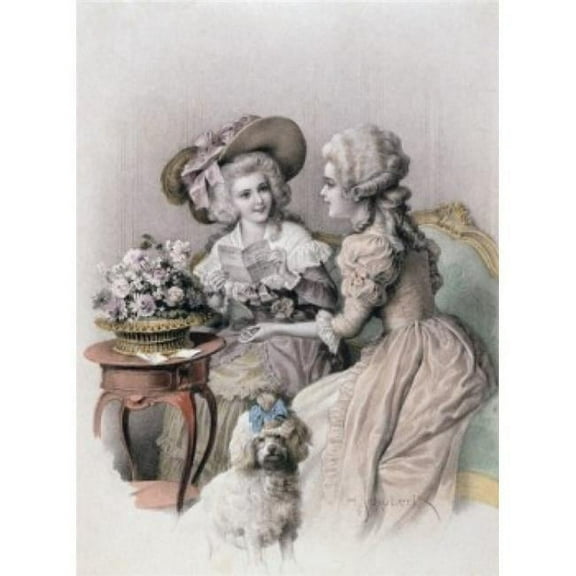Posterazzi SAL9801310 Two Women Seated Nostalgia Cards Heinrich Carl Schubert 1827-1897 German Poster Print - 18 x 24 in.