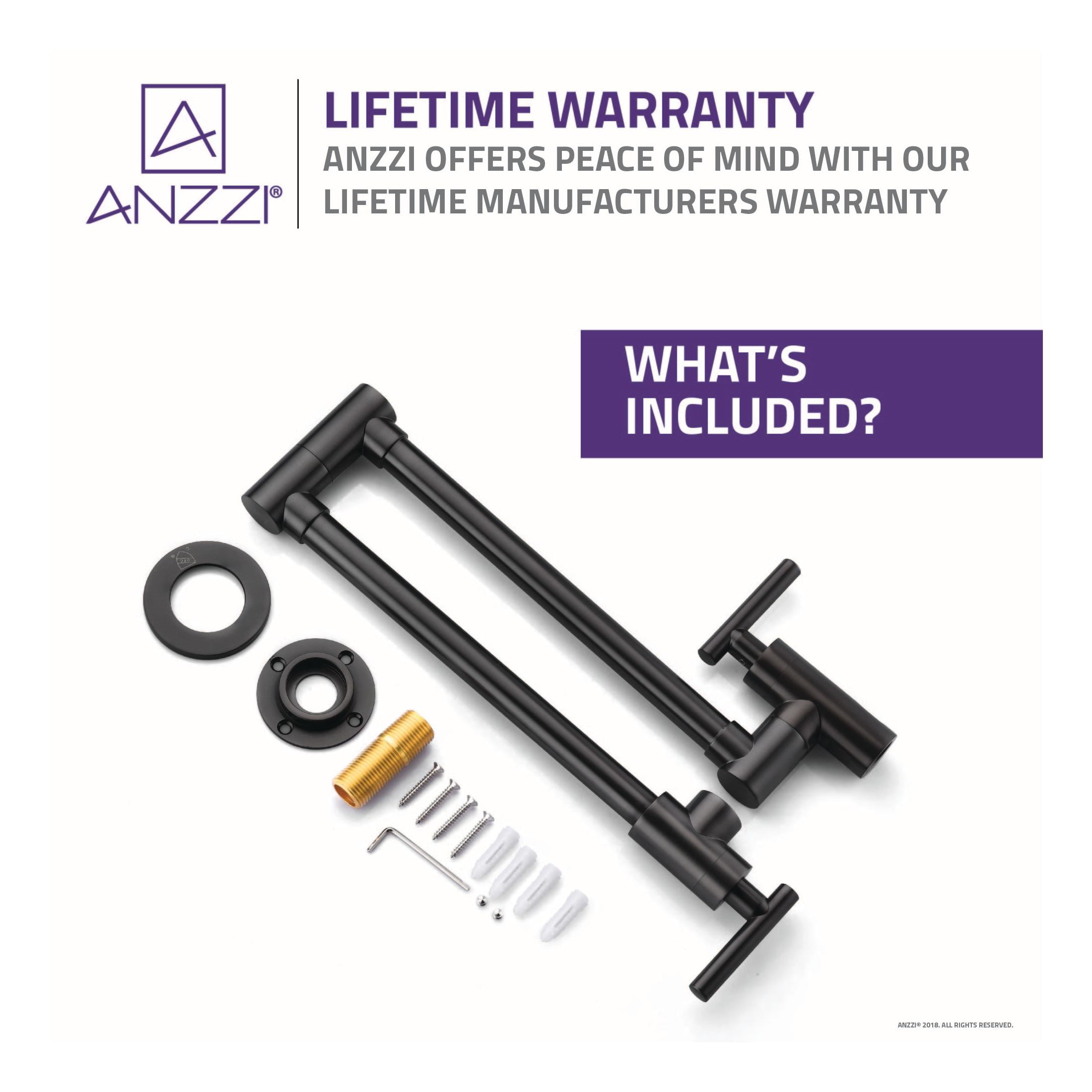 ANZZI Wall-Mounted Pot Filler Braccia Series 24 in. Gunmetal Black
