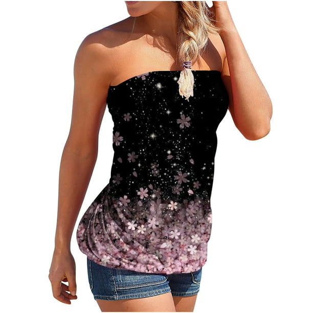 Camiseta sin mangas sin tirantes para mujer, camisetas de tubo de verano, blusa informal Sexy con hombros descubiertos para vacaciones Fridja hjk6696