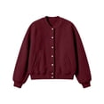 thumbnail image 6 of Karymi Button‑Down Fake Sherpa Fleece Jacket, Solid Stand Collar Long Sleeve Casual Short Outerwear with Side Pockets, 6 of 6