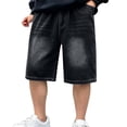thumbnail image 2 of OOOUM Boys Denim Pants Elastic Waist Solid Color Jeans Shorts Children Stretch Fit Comfy Summer Classic Bottoms Black 5-6 Years, 2 of 5