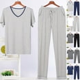 thumbnail image 3 of Mens Colorblock Pajamas Set Modal Cotton Short Sleeve and Pants 2 Piece PJ Set Soft Comfy Loungewear V Neck Nightwear Set, 3 of 4