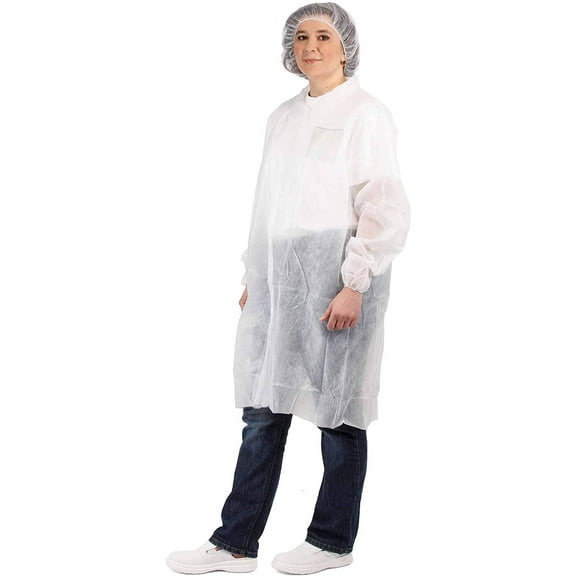 AMZ Supply Disposable White Adult Lab Coats 50gm/m2 3X-Large Polypropylene Garment Pack of 10