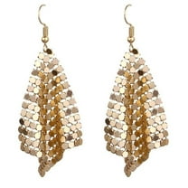 Grandest Birch Women Sequins Mesh Dangle Drop Hook Earrings Club Evening Party Jewelry Alloy Gold