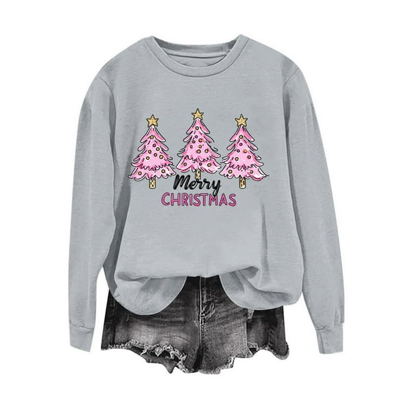 Women Christmas Sweatshirt Long Sleeve Vintage Vacation Top Holiday Casual Winter Tops Loose Xmas Tree Funny Blouse Trendy Crew Neck Shirt 2025