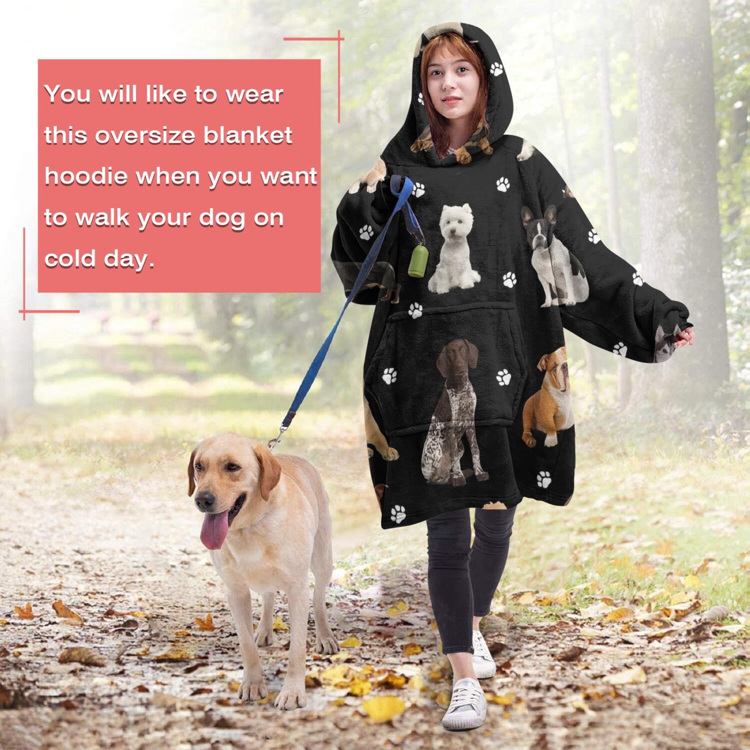 Wearable Oversized Blanket,Dog Breeds Wearable Blanket Hoodie for Adults,Cozy Hooded Blankets with Super Pockets,Super Warm Fuzzy Pullover for Women & Men