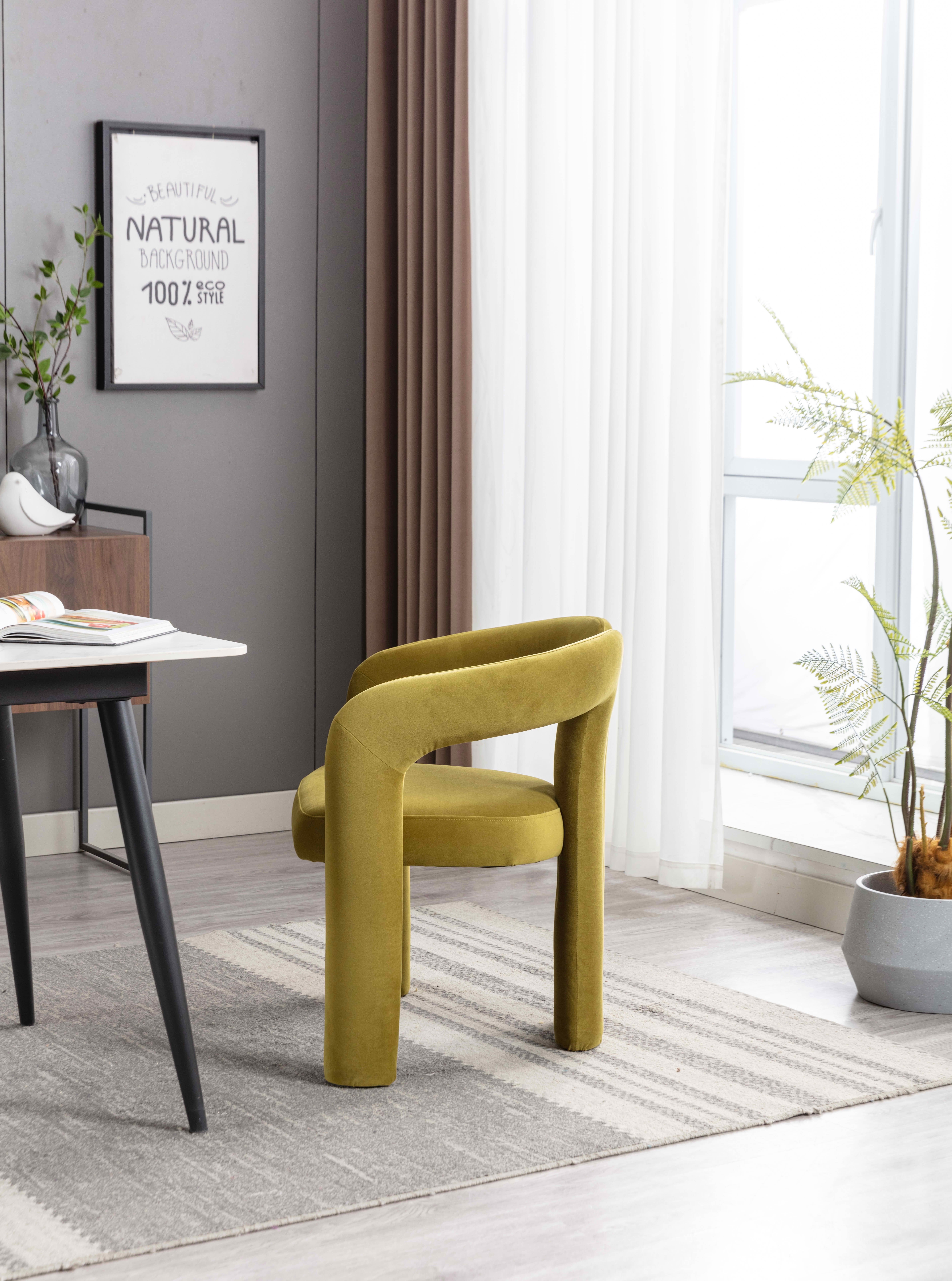 MAYEERTY Set of 2 Velvet Dining Chairs, Curved Back Side Chairs, Wood Legs, 250 lb Capacity, Olive