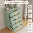 thumbnail image 4 of Fluted Dresser for Bedroom with 5 Drawers, 44.3" Tall Modern Chest of Drawers with Metal Handle, Wooden Closet Clothes Storage Organizer for Living Room, Hallway, Olive Green, 4 of 8