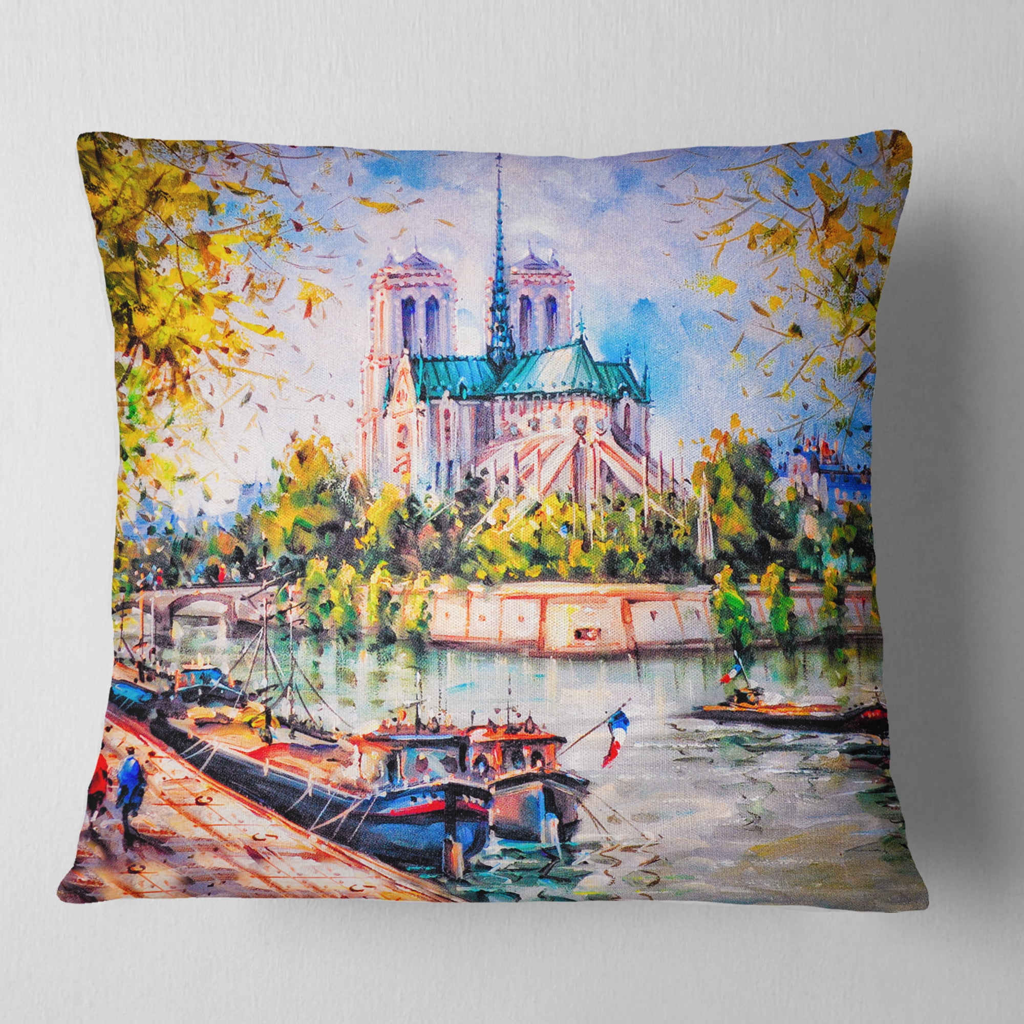 Designart Notre Dame Paris - Landscape Printed Throw Pillow - 18x18
