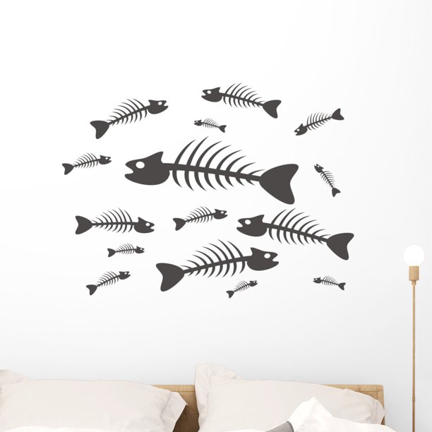 Black and White Fish Wall Decal Sticker by Wallmonkeys Vinyl Peel and