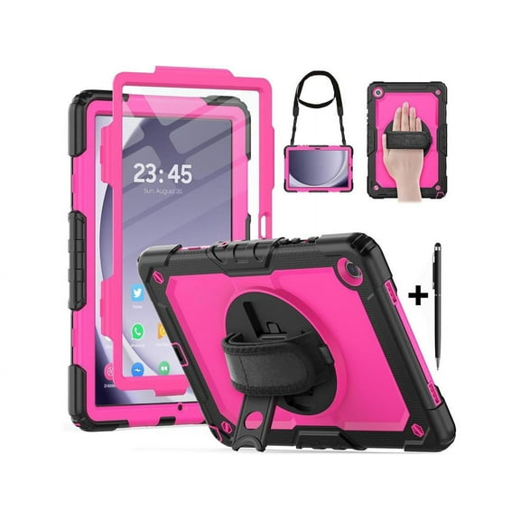 Case for Samsung Galaxy Tab A9 8.7 Inch 2023 Model SM-X110/X115/X117 - Shockproof with 360° Rotating Kickstand & Hand / Shoulder Strap, Screen Protector