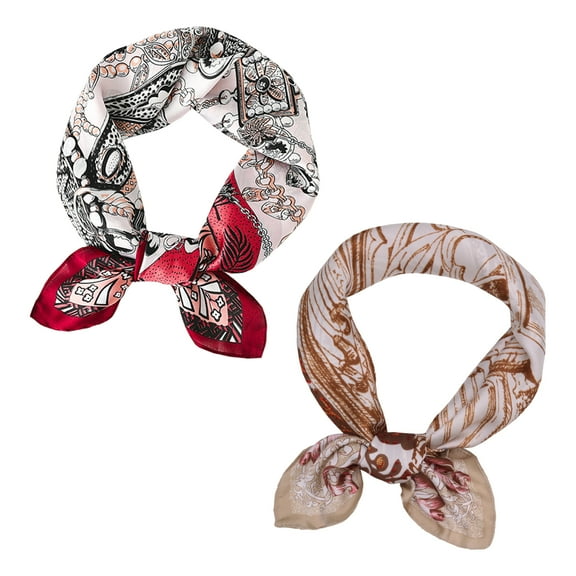 Curve Muse Silk Feeling Scarf Medium Square Satin Head Scarf for Women-2 Pack-Pack B
