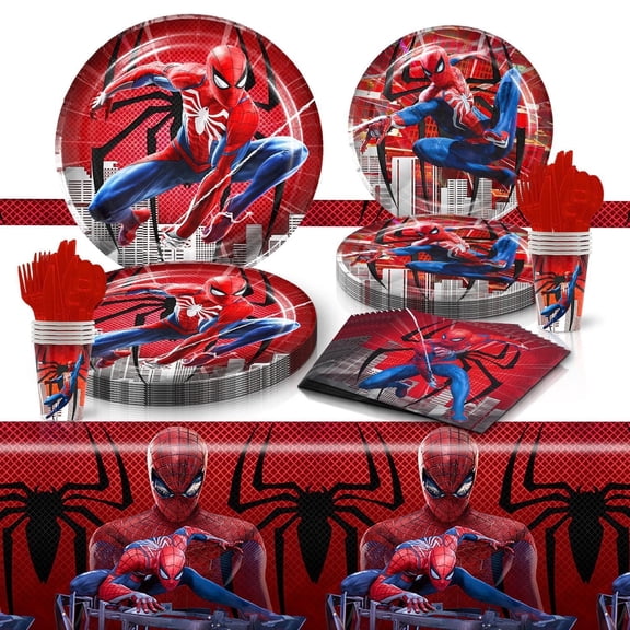 81 Pcs Anime Party Tableware Set, Birthday Party Supplies, Table Cover,Paper Plates, Napkins, Cups, Knives, Spoons and Forks