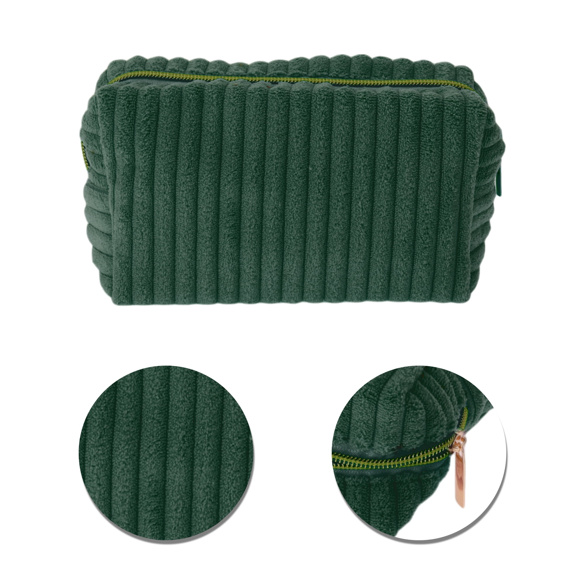 Unique Bargains 1 Pc Vertical Stripe Pattern Makeup Bag Dark Green