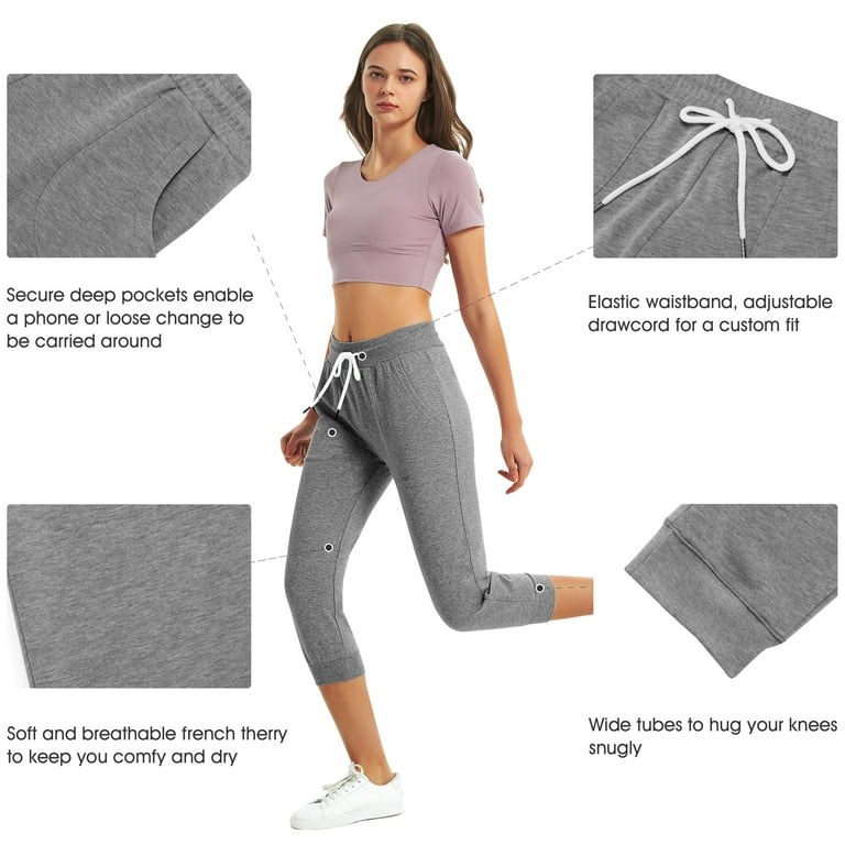 SPECIAL MAGIC Women’s Capri Sweatpants Jogger Cargo Pants with 2 Pockets  for Both Sports and Casual Wear Girls GRAY XL