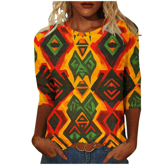 ZVAVZ Black Going Out Tops for Women,Women's Black History Month T Shirts 3/4 Length Sleeve Round Neck Shirts Women African Graphic Tees Gift Ideas Multicolor 3XL