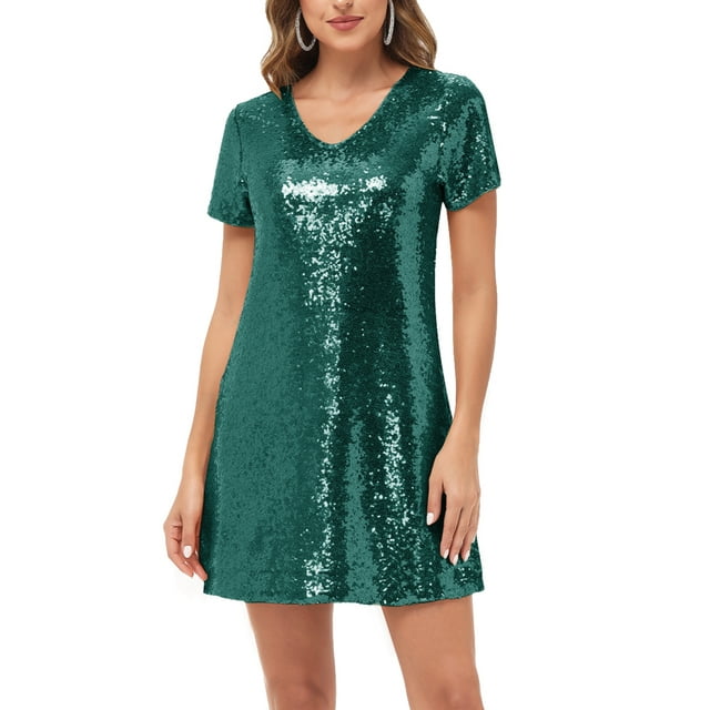 Robes de Soirée Brillantes à Paillettes pour Femmes, Vert, Très Grand