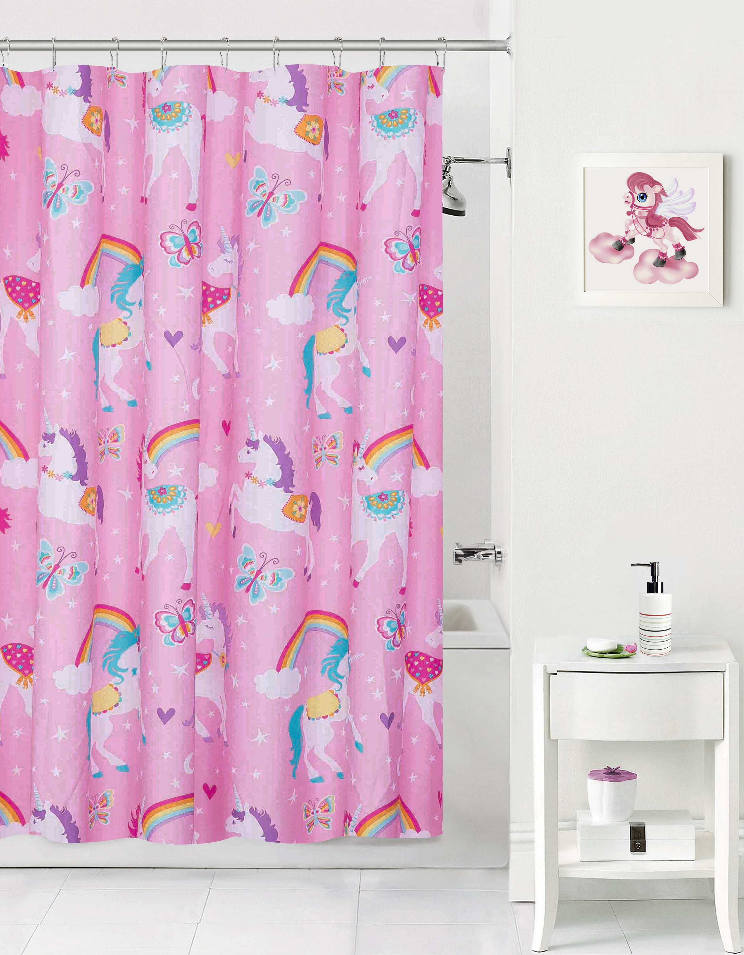 Mainstays Kids Pink Rainbow Unicorn, Unicorn Bathroom Shower Curtain