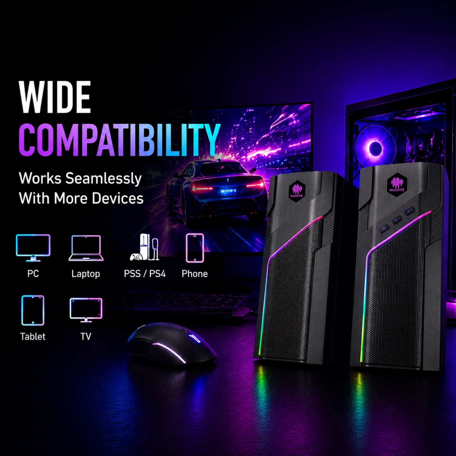 W-206RE RGB Gaming Speakers for PC, Bluetooth & USB Desktop Speakers for Gaming PC and Monitor, Touch Control Stereo Computer Speakers with 21 LED Light es