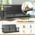 thumbnail image 3 of SUNCROWN Porch Swing 2-Seater, Wooden Outdoor Swing Bench with Cup Holder and Chains, 440 LBS Weight Capacity Outdoor Hanging Bench Swing for Patio & Garden (Black), 3 of 6