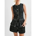 thumbnail image 2 of Women's Denim 2 Piece Set Casual Business Sleeveless Jean Blazer Vest Tops and Shorts Outfit Tracksuits, 2 of 7