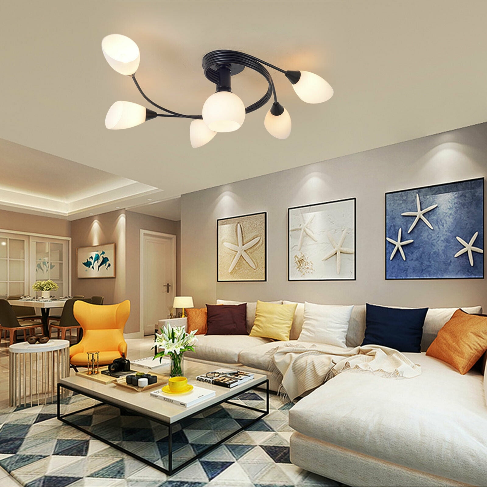 6 Head Ceiling Light Chandelier Living Room Bedroom Office Pendant Lamp