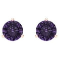 thumbnail image 3 of 14K Solid Gold Screw Back Stud Earrings for Women | 2 cttw Round Cut Simulated Alexandrite | Rose Gold, 3 of 5