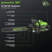 Greenworks 82V 18 (2.7kW Brushless) Prosumer Cordless Chainsaw, 4.0Ah Battery and 8A Dual Port Rapid Charger