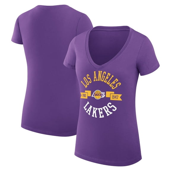 Women's G-III 4Her by Carl Banks Purple Los Angeles Lakers Super-Slim Fit Lightweight Large City Logo V-Neck T-Shirt