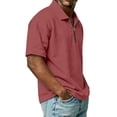 thumbnail image 4 of Mens Polo Shirts Casual Quarter Zip Solid Color Golf Shirt Regular Fit Short Sleeve T Shirt Classic Business Zipper Neck Pullover Tops OIOLOYJM Vermilion L, 4 of 9