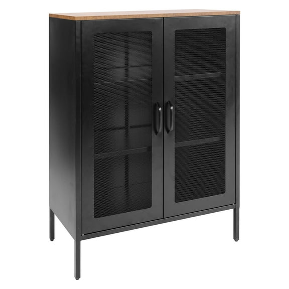 41.3'' Tall Metal 2 - Door Accent Cabinet Side Board Storage Cabinet for Bedroom Kitchen(Black)