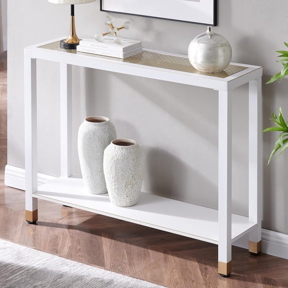 Jopath Narrow Console Table,41"W Glass Narrow Sofa Table with 2-Tier,Entryway Table for Hallway,Entryway,Living Room,White