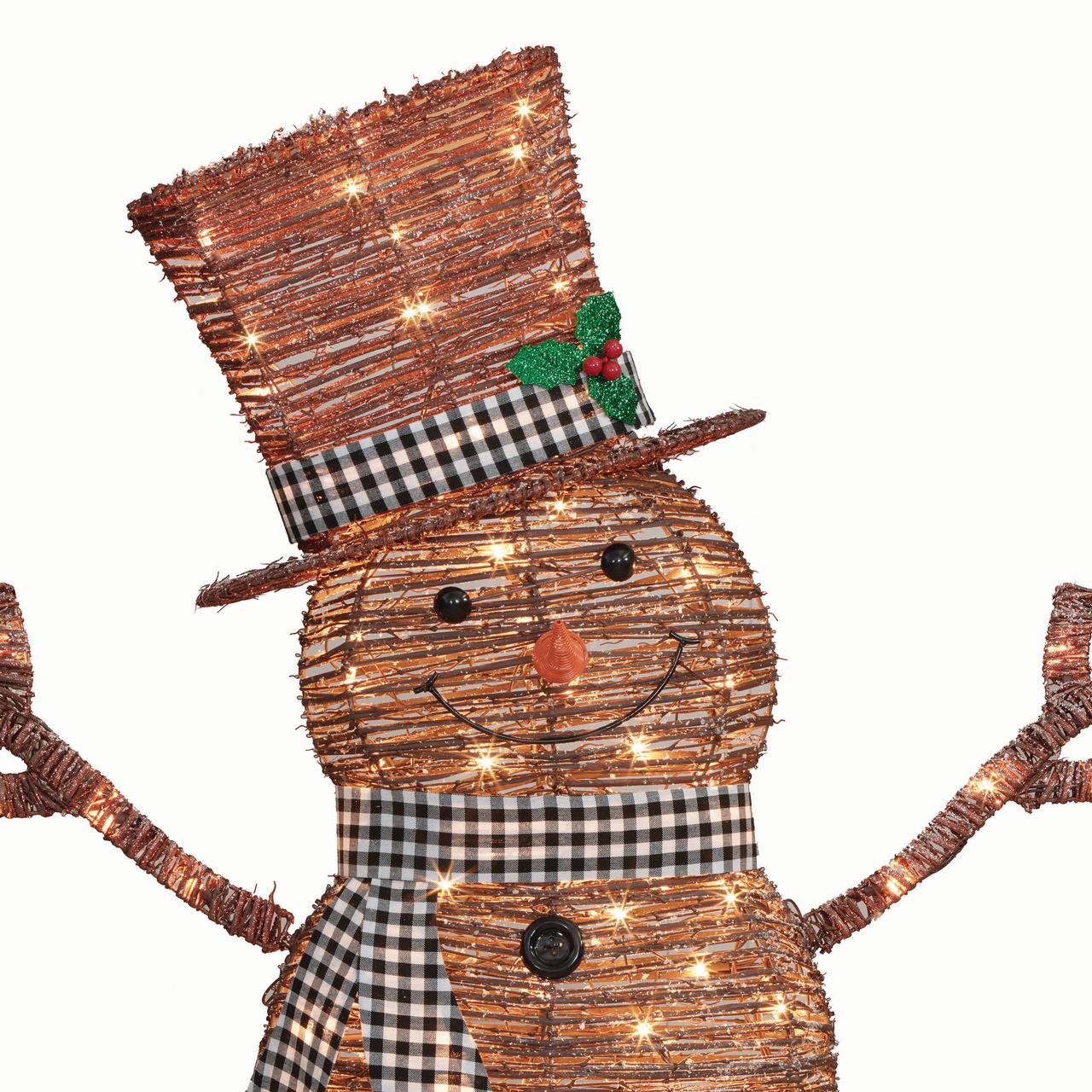 Holiday Time 60 inch Light-Up Rattan-Look Snowman, 150 Incandescent Lights - image 5 of 5