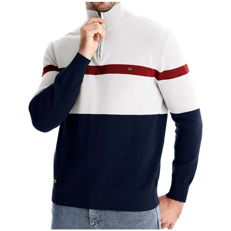 UVEASISHA Mens Quarter Zip Sweaters Color Block Striped Pullover