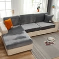 thumbnail image 4 of 2022 Universal Sofa Cover, Stretch Velvet Couch Cushion Slipcovers Replacement, Anti-Slip L-Shape Sofa Covers, Chaise Lounge Sofa Slipcover (Grey, 1-Seater Cushion Cover), 4 of 16