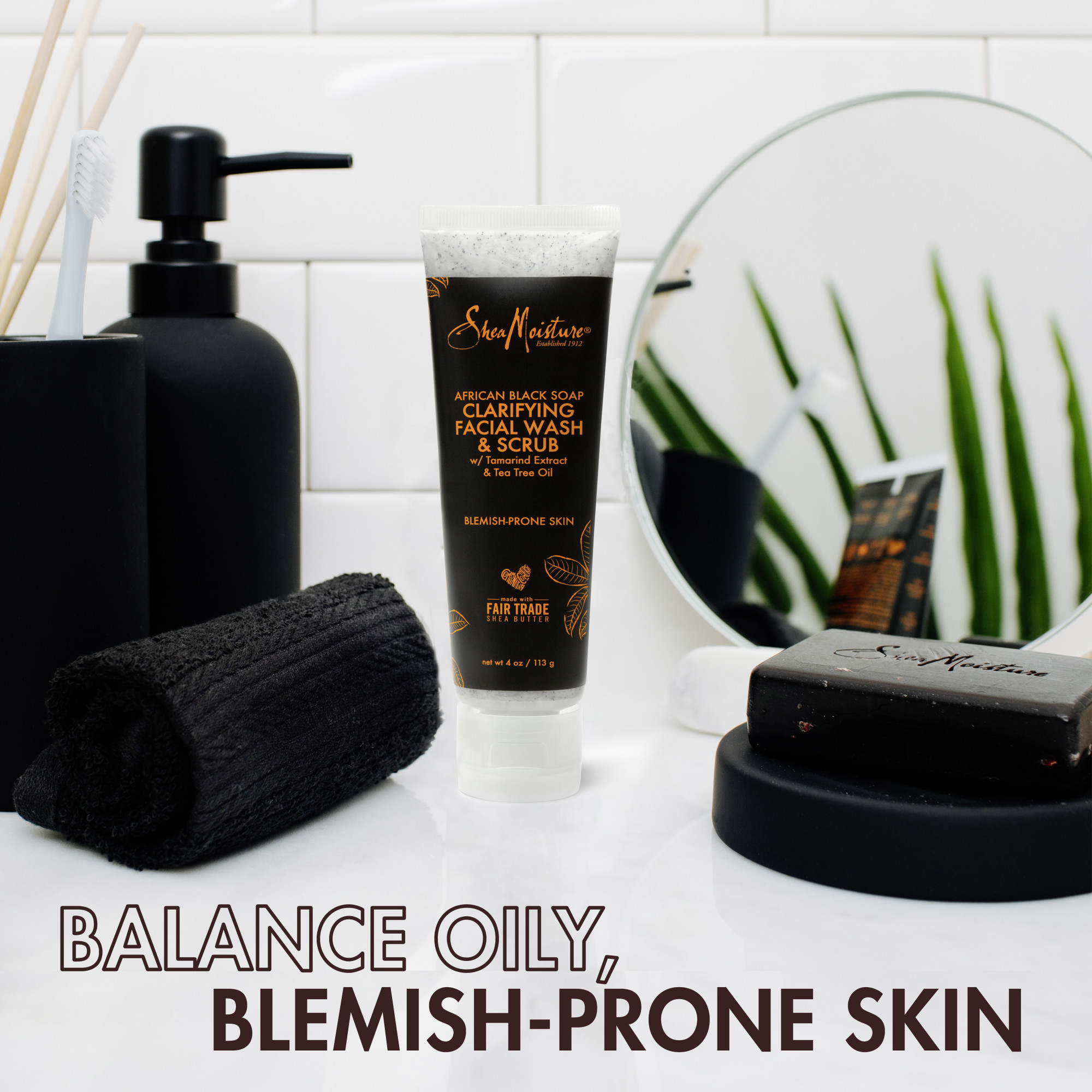 SheaMoisture African Black Soap Clarifying Facial Wash & Scrub, 4 oz - image 2 of 12