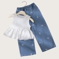 thumbnail image 6 of Taybagh Toddler Outfits for Girls Patchwork Summer Plus Size 2 Piece Sets Sleeveless Top Straight Leg Long Jeans with Bow Embroidery White 5-6 Years, 6 of 8
