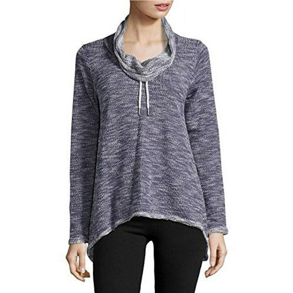 Calvin Klein Womens Asymmetrical Cowlneck Long Sleeve Pullover Top,Black,10