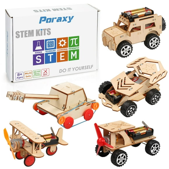 5 in 1 STEM Kit, Wooden Model Car Kits, Gifts for 8 Year Old Boys, STEM Projects for Kids Ages 8-12, 3D Puzzles, Science Experiments Educational Building Toys for 8 9 10 11 12 Year Old Boys and Girls