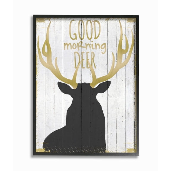 Stupell Industries Good Morning Deer Animal Country Black Gold Word Design Framed Wall Art by The Saturday Evening Post