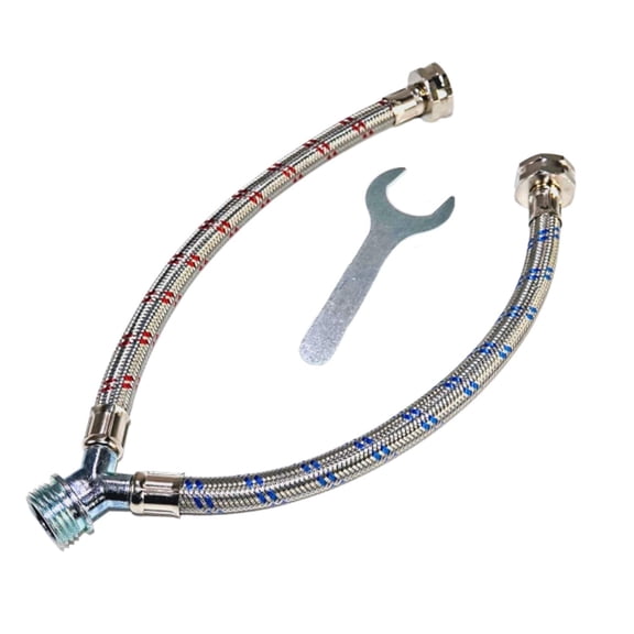 Washing Machine Y-Mixer/Y-Split Water Hose - Burst Proof STAINLESS STEEL - (1 FT) Long Legs - 3/4 Inch Brass Fittings - Y-Splitter Water Hose Connector for Washing Machines Hot & Cold Water Supply