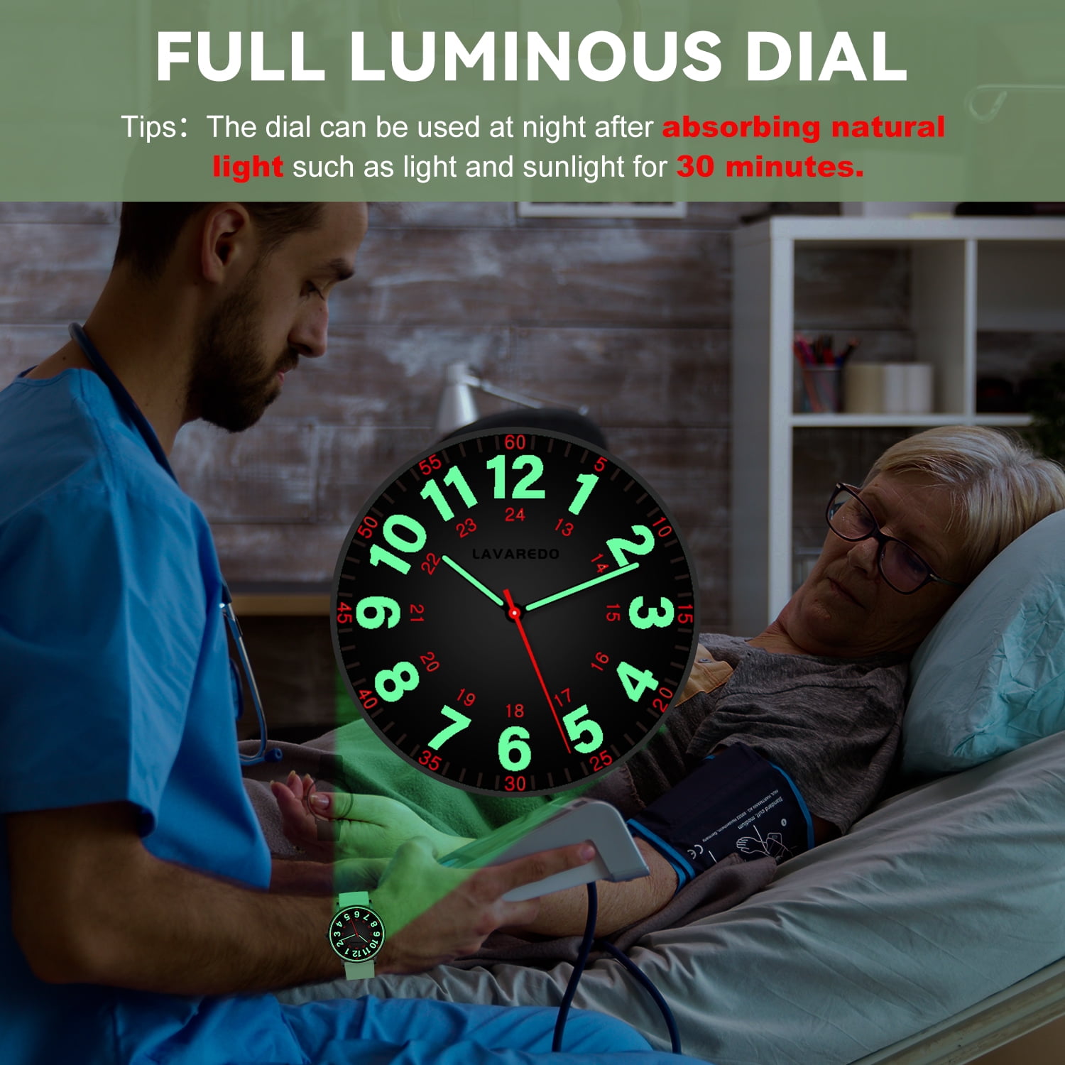 Bomieux Watch for Women Nurse Watch for Doctors Luminous Easy Read Dial,12/24 Hours with Second Hand,Silicone Band,Waterproof Watch Mother's Day gift for Women
