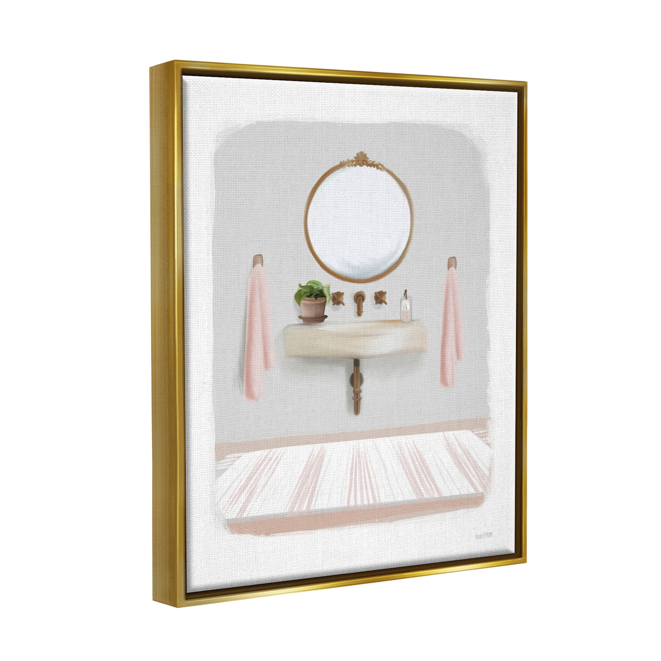 Stupell Industries Cozy Bathroom Sink Scene Graphic Art Metallic Gold Floating Framed Canvas Print Wall Art, Design by House Fenway