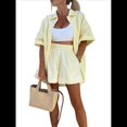 thumbnail image 3 of Conjunto de con Botones para Mujer, Camiseta de Corta y Pantalones Cortos, Conjunto de 2 Piezas para Vacaciones de Verano, Chándales de Estar por Casa. Amarillo M, 3 of 10