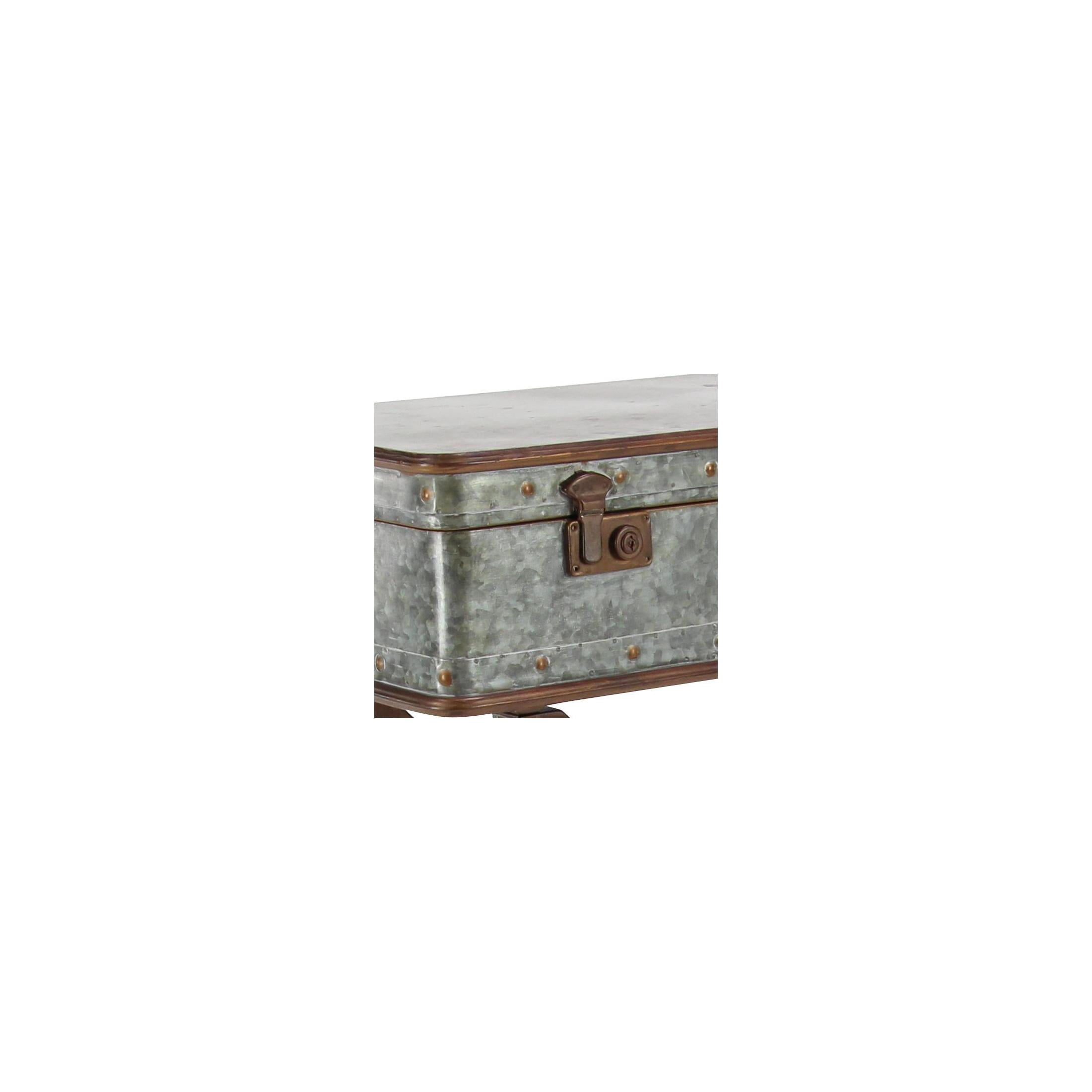 DecMode 32" x 32" Gray Metal Accent Table with Suitcase Style Top, 1-Piece