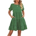 thumbnail image 1 of MAWCLOS Robes Courtes pour Femmes Manches Été Plage Robe d'Été en Mousseline Robe Mini Aguichant Rendez-Vous Col Rond Vert 2TG, 1 of 4