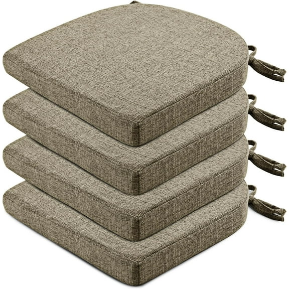 Chair Cushions for Dining Chairs 4 Pack - Kitchen Chair Cushions with Ties and Non-Slip Backing - Dining Chair Pads 16"X16"X2", Khaki