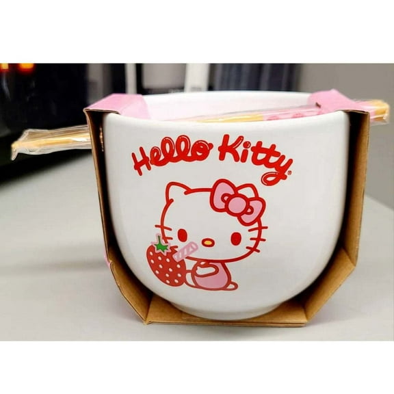 HELLO KITTY 16 oz CERAMIC BOWL W/ CHOPSTICKS